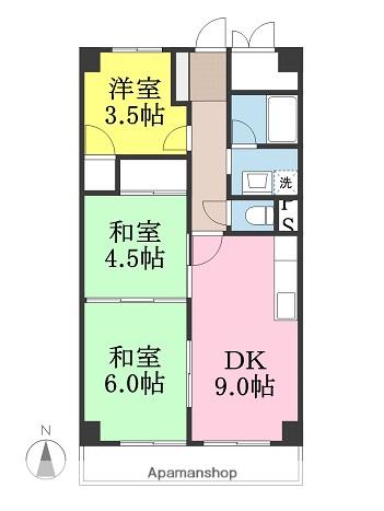シャンボール第2千舟(3DK/9階)の間取り写真