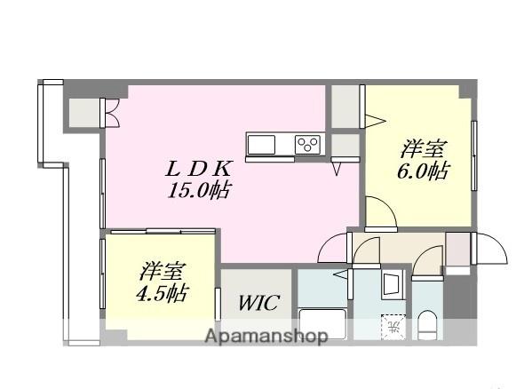 太陽山越ビル(2LDK/4階)の間取り写真