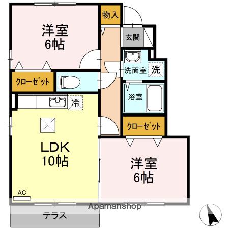 グランドソレーユ2 A(2LDK/1階)の間取り写真