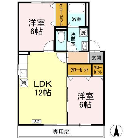 セントラルハイツ今村B棟(2LDK/1階)の間取り写真