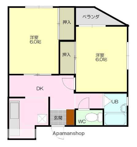 セキヤハイツ(2DK/2階)の間取り写真