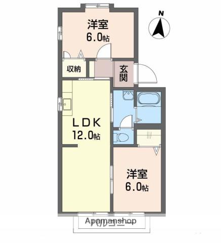 ハーモニー16 A棟(3DK/2階)の間取り写真