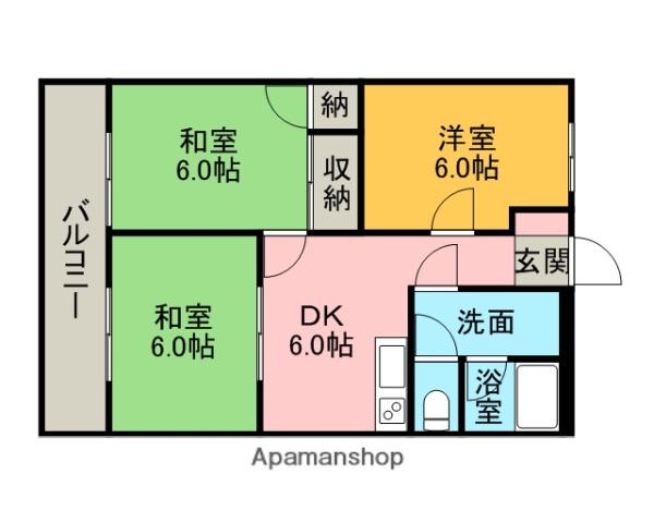 コーポ王赤(3DK/3階)の間取り写真