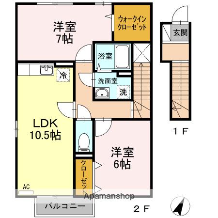 ボヌール・SN B棟(2LDK/2階)の間取り写真