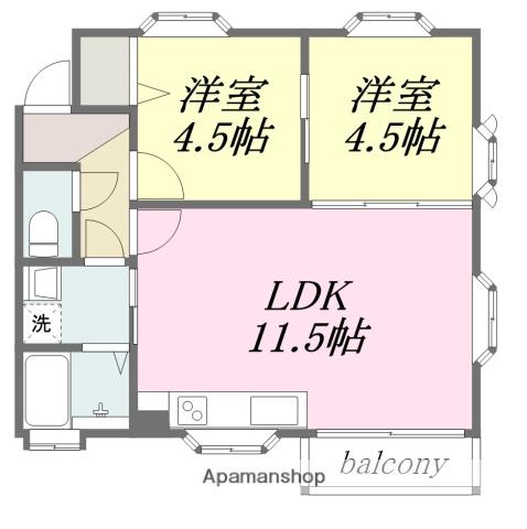 フォブール木屋町(2LDK/2階)の間取り写真