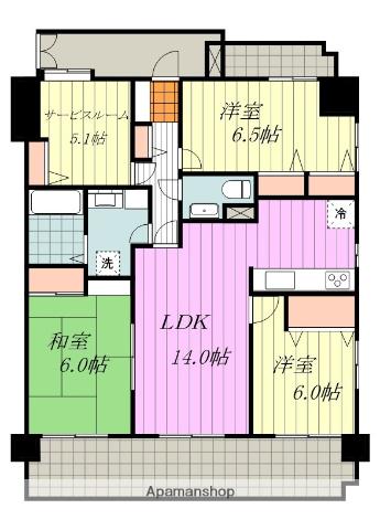 ダイアパレス三番町(3LDK/5階)の間取り写真
