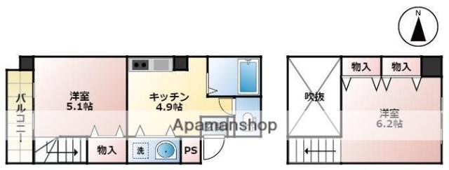 リューレント朝生田(2DK/5階)の間取り写真