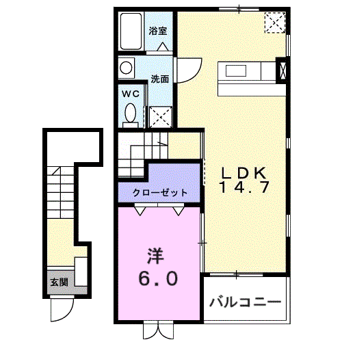 ウインド・ヒルⅠ(1LDK/2階)の間取り写真