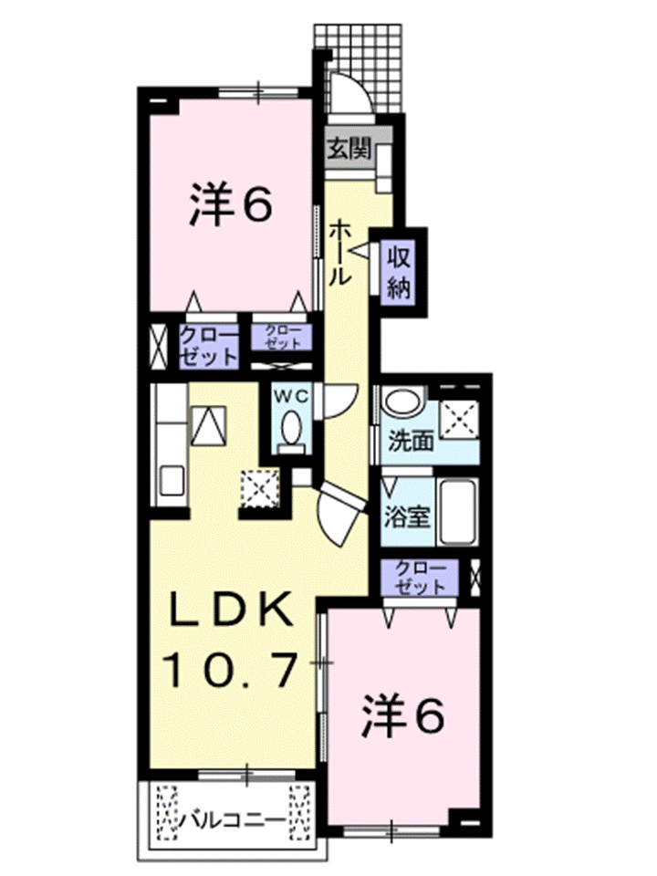 セントラルパークサイド市坪(2LDK/1階)の間取り写真