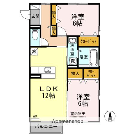 空と風 B棟(2LDK/2階)の間取り写真