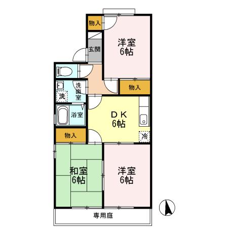 セジュール久万ノ台B棟(3DK/1階)の間取り写真