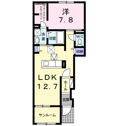 カーサ・フォレスタ(1LDK/1階)の間取り写真