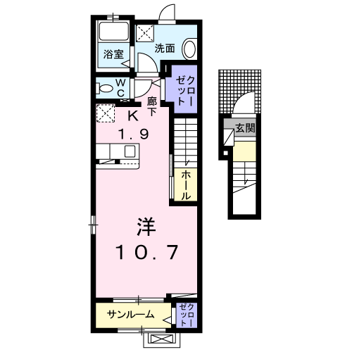 アンジュー北吉井 B(ワンルーム/2階)の間取り写真
