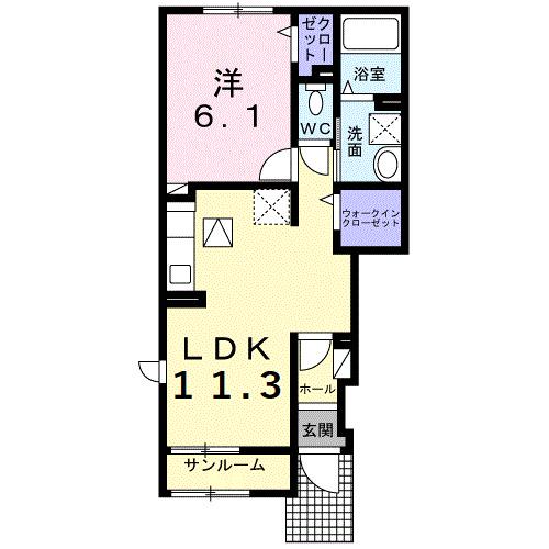 パイン ビレッジ(1LDK/1階)の間取り写真