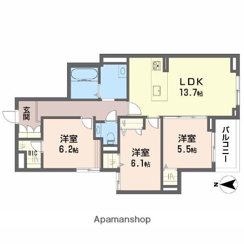 シャーメゾンステージ古川西 B棟(3LDK/2階)の間取り写真