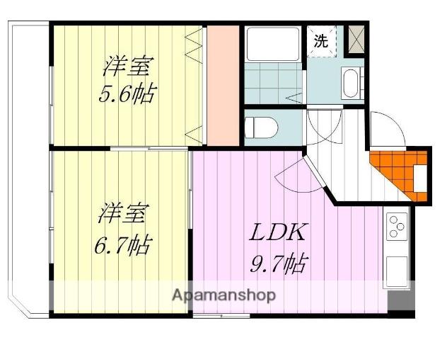 グランシェル西垣生Ⅱ(2LDK/4階)の間取り写真