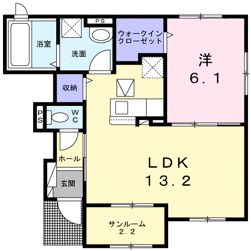 サンライズ別府Ⅱ(1LDK/1階)の間取り写真