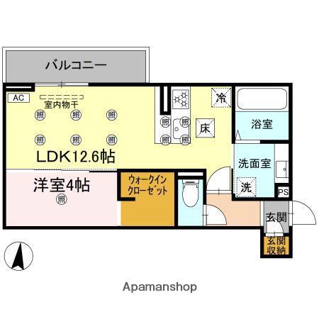 クランツ北井門B(1LDK/1階)の間取り写真