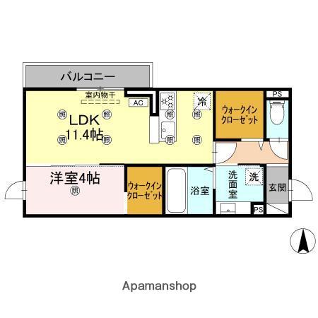 クランツ古川西A棟(1LDK/2階)の間取り写真