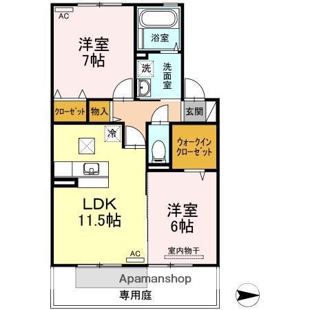 サンディーア A棟(2LDK/1階)の間取り写真