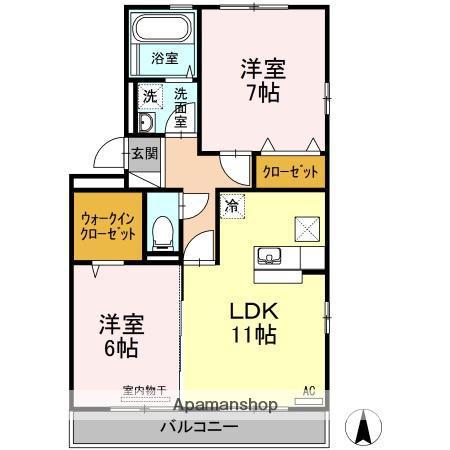 オッツおぜまち A棟(2LDK/1階)の間取り写真