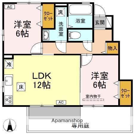 グランドソレイユ悠 B棟(2LDK/1階)の間取り写真