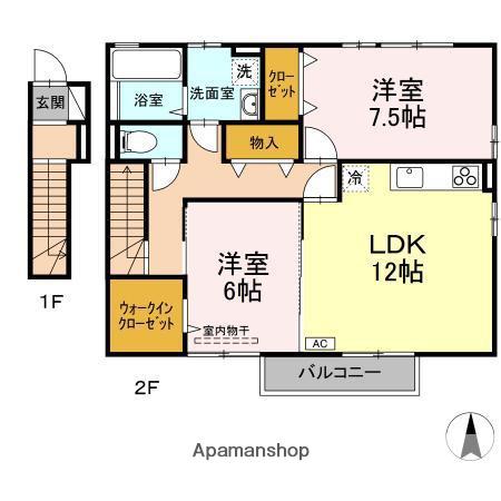 グランドソレイユ悠 B棟(2LDK/2階)の間取り写真