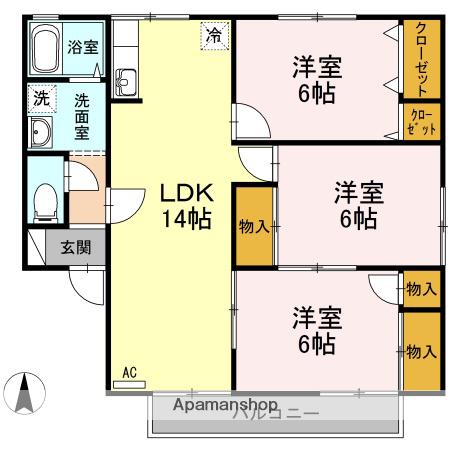 セジュール永木 B棟(3LDK/2階)の間取り写真