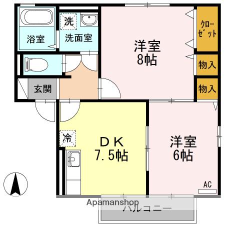 プランドール安岡A棟(2DK/2階)の間取り写真