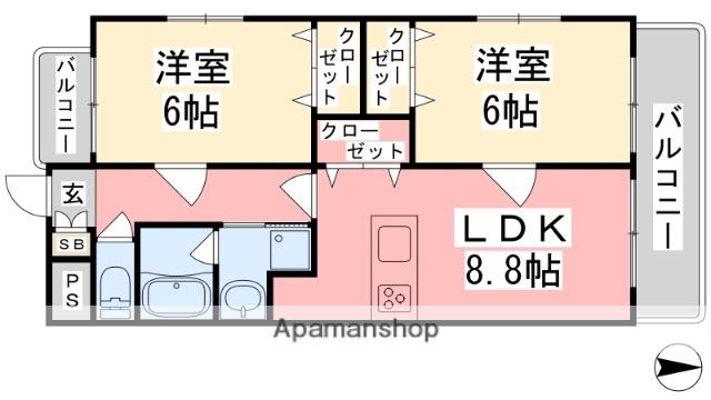 喜与町ジョア(2LDK/2階)の間取り写真