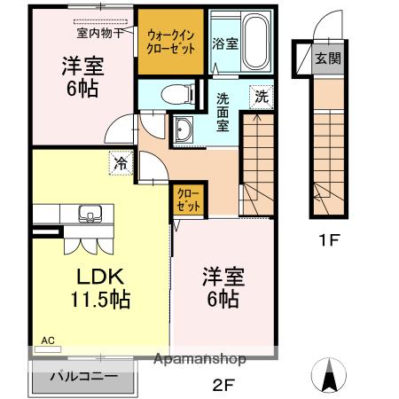 リヴェール来住 A棟(2LDK/2階)の間取り写真