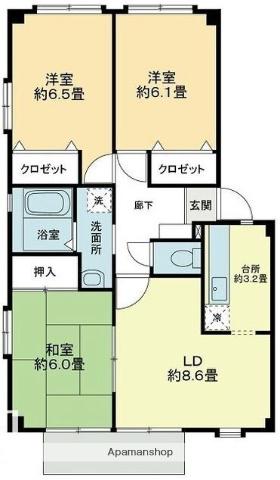 フォブール北井門A棟(3LDK/1階)の間取り写真