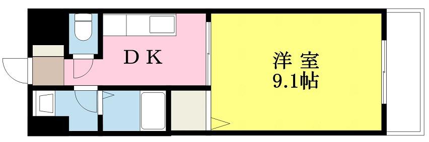 第3マンションふじ(1K/9階)の間取り写真