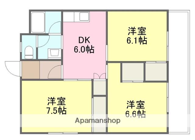 ニック石手(3DK/4階)の間取り写真