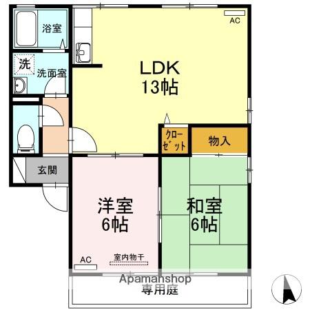 セジュール久万ノ台 A(2LDK/1階)の間取り写真