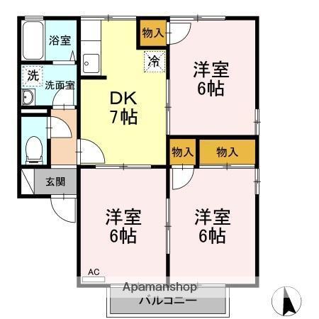 セジュール久万ノ台 A(3DK/2階)の間取り写真