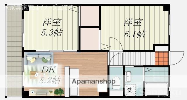 フォブール道後(2DK/1階)の間取り写真