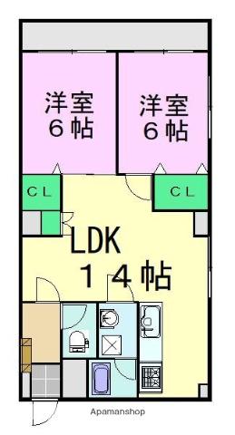 緑風館中央(2LDK/4階)の間取り写真