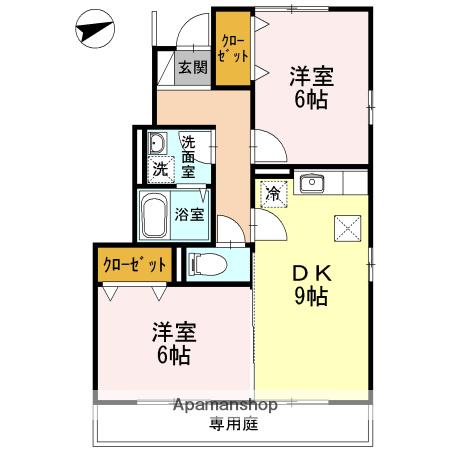 LEAFYTREE久万の台(2DK/1階)の間取り写真