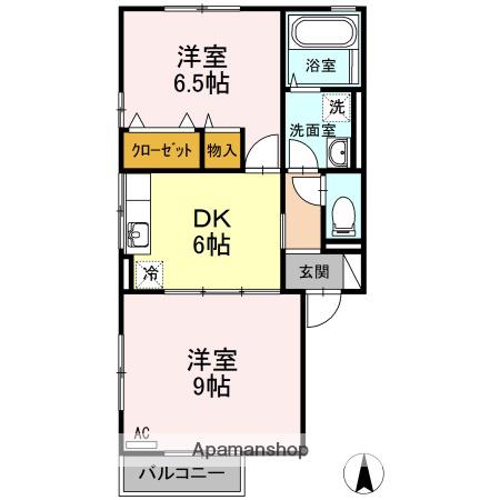 リビングタウン高岡C棟(2DK/2階)の間取り写真