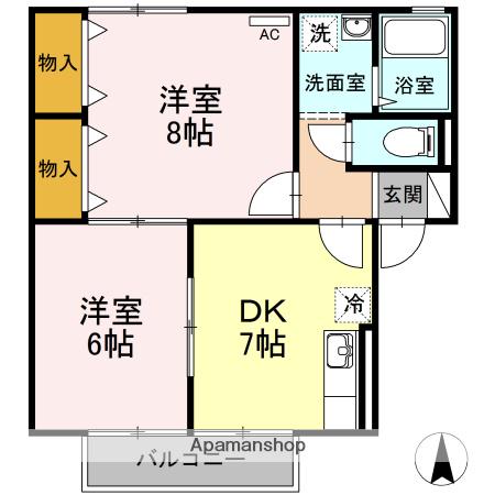 セジュール・ウメキⅡ(2DK/2階)の間取り写真