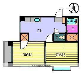 シャトー鶴原(2DK/4階)の間取り写真