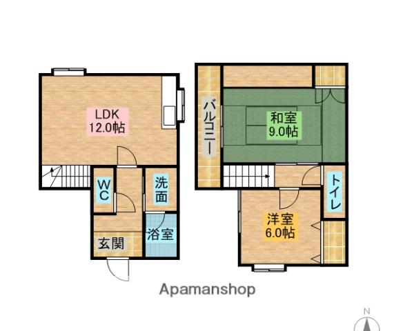 愛媛県松山市 2階建 築27年(2LDK)の間取り写真