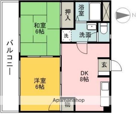 サザンキャッスル大野(2DK/4階)の間取り写真