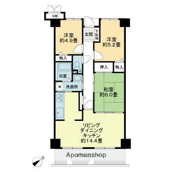 サーパス古三津(3LDK/4階)の間取り写真