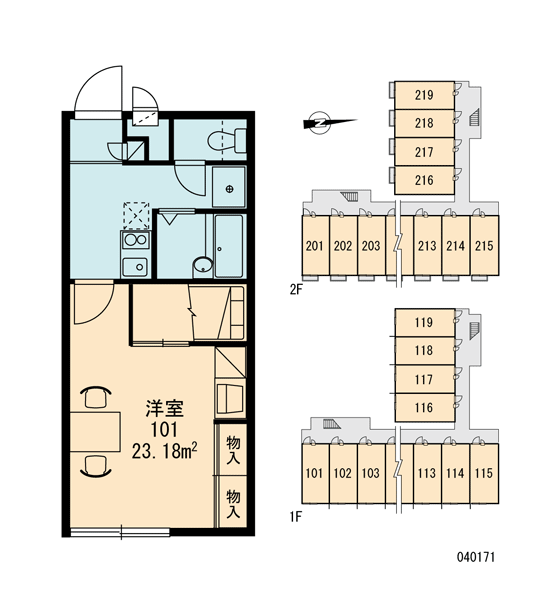 レオパレスとねりこ1(1K/1階)の間取り写真
