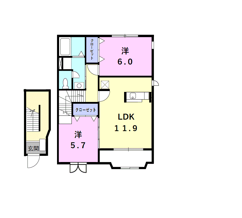 グリーンフィール2001(2LDK/2階)の間取り写真