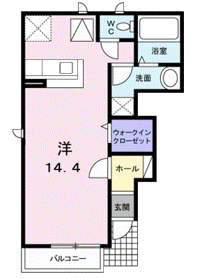 グリーンハイツ北斎院A(ワンルーム/1階)の間取り写真