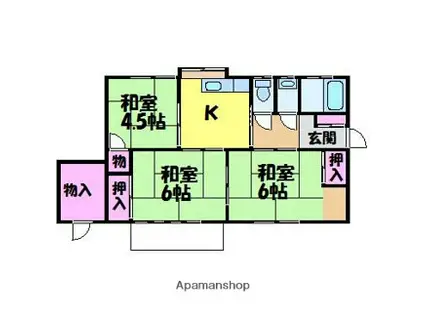 伊予鉄道横河原線 福音寺駅 徒歩13分 1階建 築51年(3K)の間取り写真