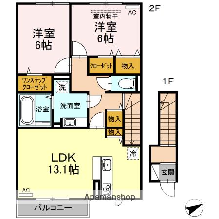 グレイス ソシアM C棟(2LDK/2階)の間取り写真